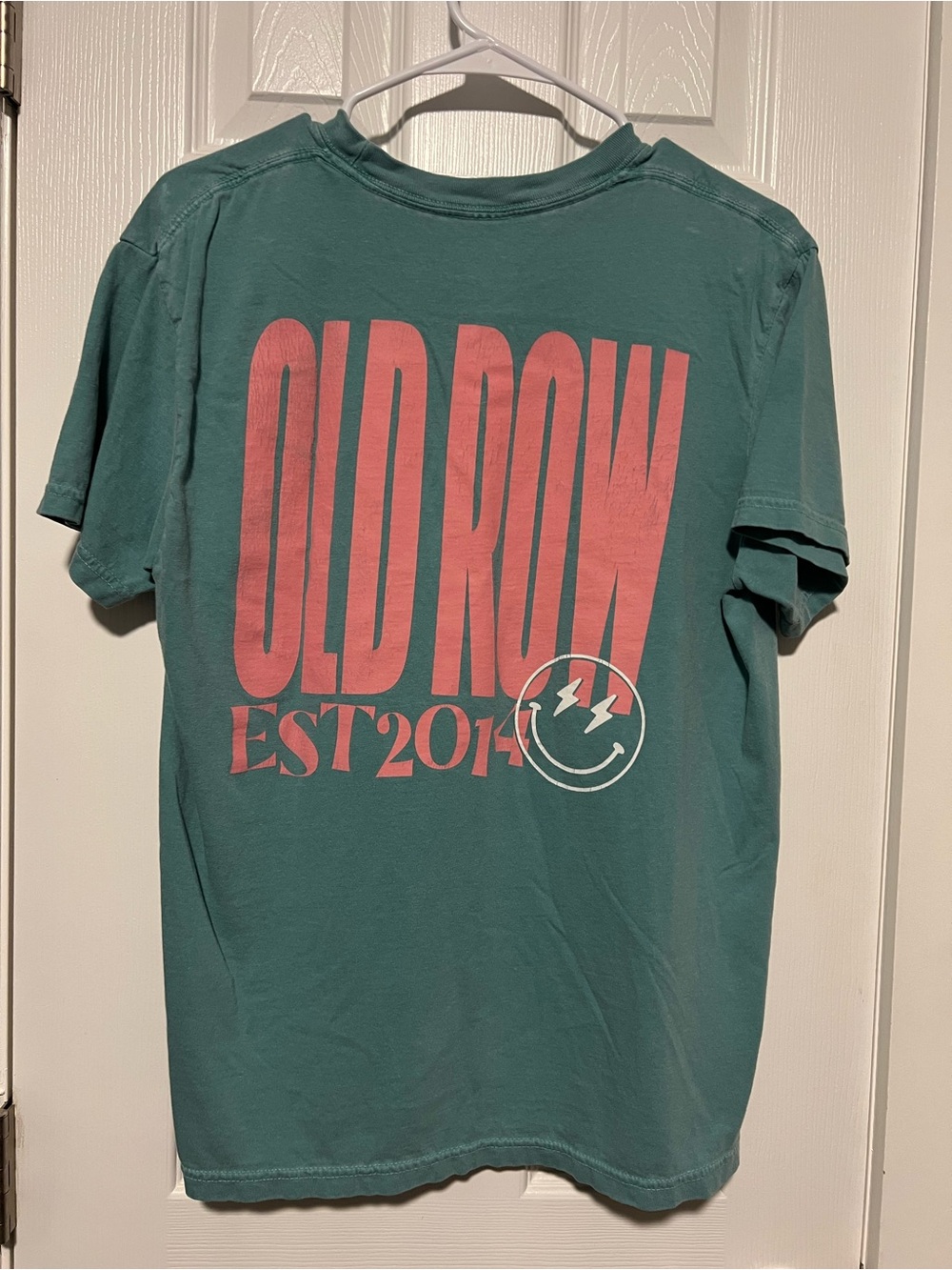 Old Row Men's Teal Short-Sleeve Graphic Tee with Pink Logo